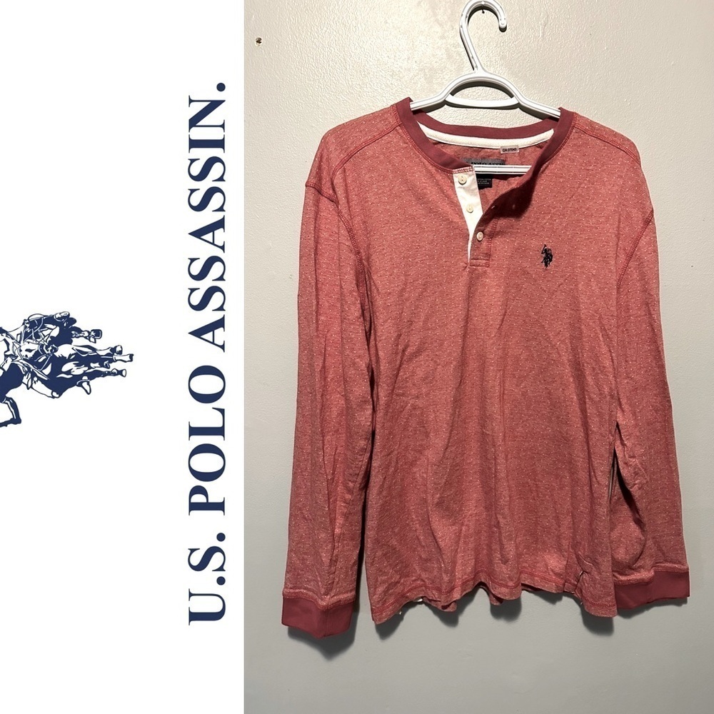 Men’s US Polo Assassin Long Sleeve red Christmas shirt size medium